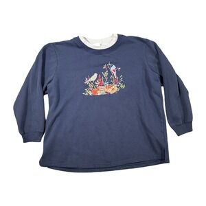 Bobbie Brooks Womens Embroidered Birds Fall Sweatshirt Navy 18W 20W